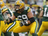 Green Bay Packers offensive tackle David Bakhtiari (69) practices his form before the Green Bay Packers-New York Jets NFL football game at Lambeau Field in Green Bay, Wisconsin, Sunday, September 14, 2014. Milwaukee Journal Sentinel photo by Rick Wood/RWOOD@JOURNALSENTINEL.COM