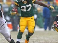 Eddie Lacy leads all rookies with 887 rushing yards and seven touchdowns.