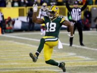 Packers WR Randall Cobb after scoring one of his three touchdowns against the Giants.