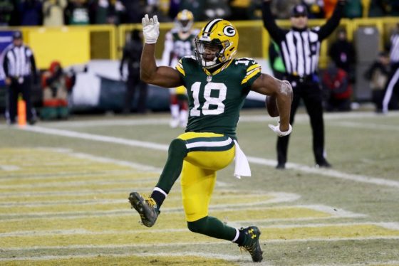 Packers WR Randall Cobb after scoring one of his three touchdowns against the Giants.