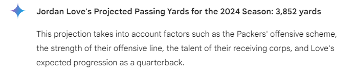 Gemini's 2024 love passing yard prediction