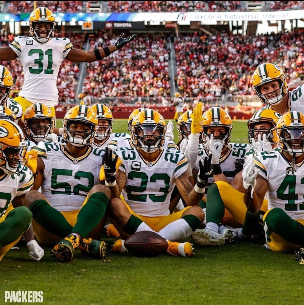 Packers CB Jaire Alexander celebrating after first pick 6