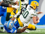 Green Bay Packers Jordan Love sacked in game against Lions