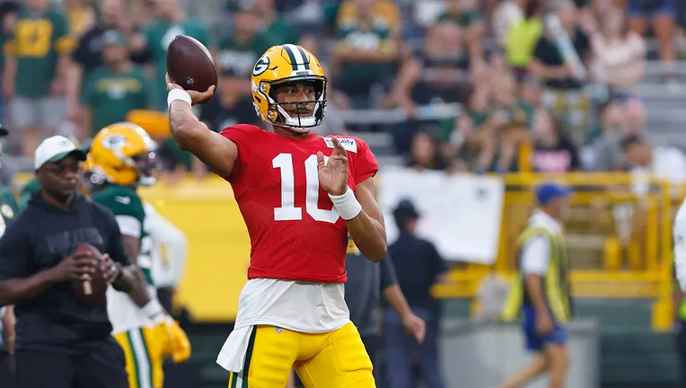 GREEN BAY, WI - AUGUST 02: Green Bay Packers quarterback Jordan Love (10) throws a pass during the annual Green Bay Packers Family night practice at Lambeau Field on August 2nd, 2025 in Green Bay, WI. (Photo by Larry Radloff/Icon Sportswire via Getty